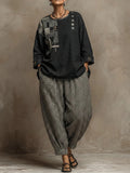 Bohemian Art Print Cotton Linen Top And Pants Set