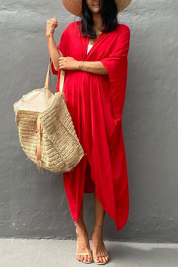 Summertime In Venice Solid Color Kimono Beach Cover-up