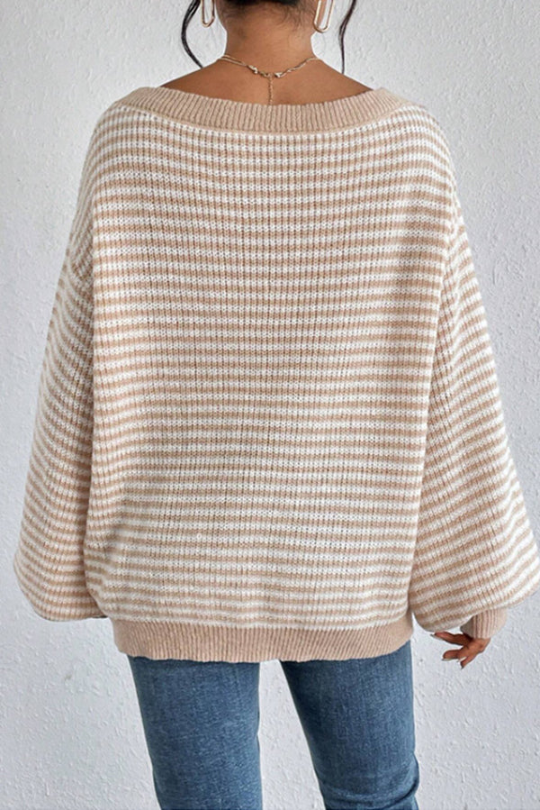 Fashion Striped Loose Long Sleeve Round Neck Knitted Sweater