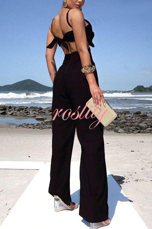 Three-dimensional Flower Accessories Hollow Pocket Jumpsuit