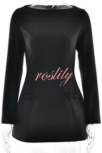 Budding Elegance Bow Detail Boat Neck Long Sleeve Mini Dress