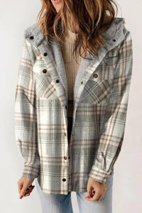 Fashion Plaid Long Sleeve Pocket Casual Hooded Jacket