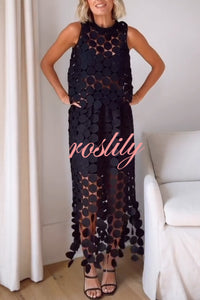 Casie See Through Circle Embroidery Round Neck Sleeveless Tank