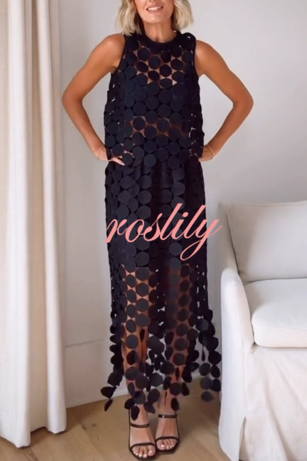 Casie See Through Circle Embroidery Round Neck Sleeveless Tank