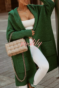 Fashionable Hooded Loose Long Letter Knitted Jacket