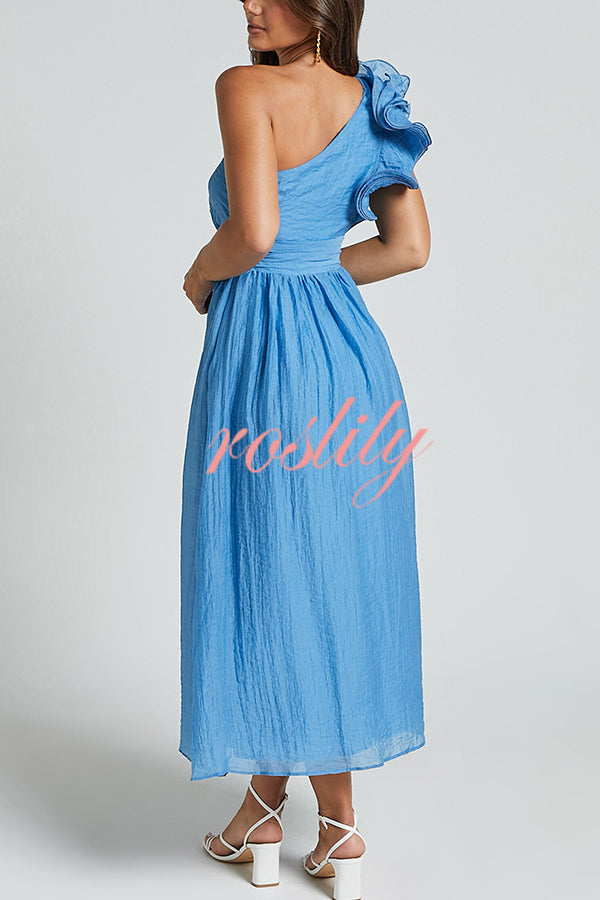 Romantic Seaside One Shoulder Frill Detail Sleeve Layered Midi Dress