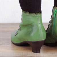 Retro Lace Round Buckle Low Heel Martin Boots