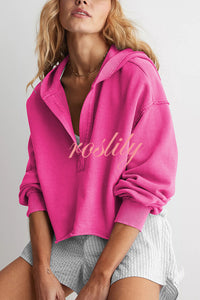 Solid Color Casual Long Sleeve Loose Hooded Sweatshirt