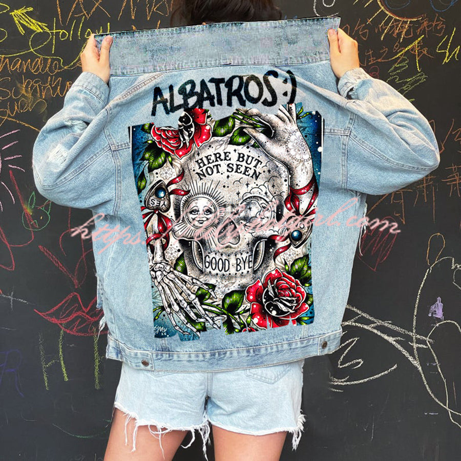 Halloween Print Long Sleeve Denim Jacket