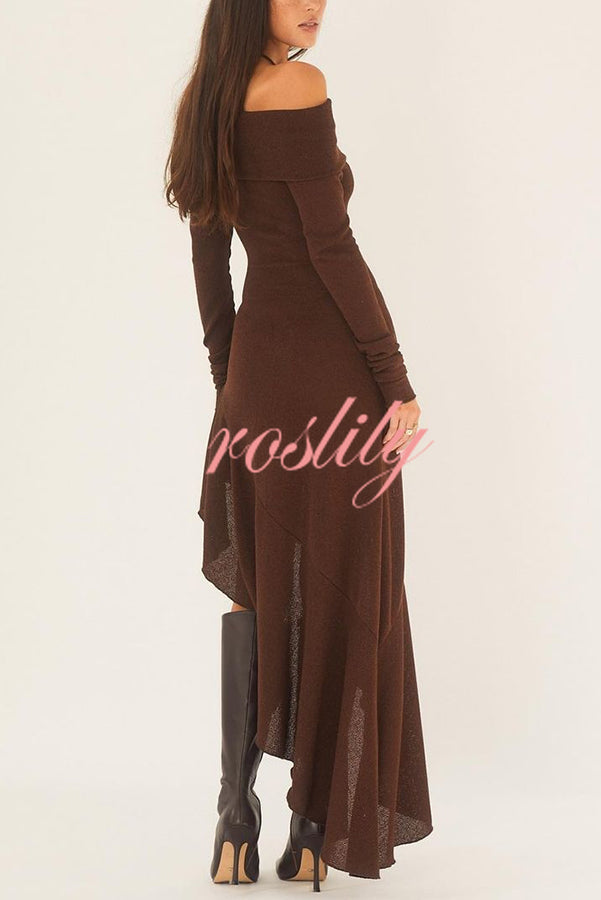 Temperament Off Shoulder Long Sleeve Irregular Hem Stretch Maxi Dress