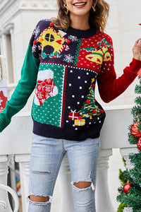 Christmas Print Crew Neck Long Sleeve Sweater