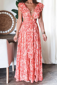 Boldest Bloom Floral Printed Ruffle Sleeve Cutout Maxi Dress