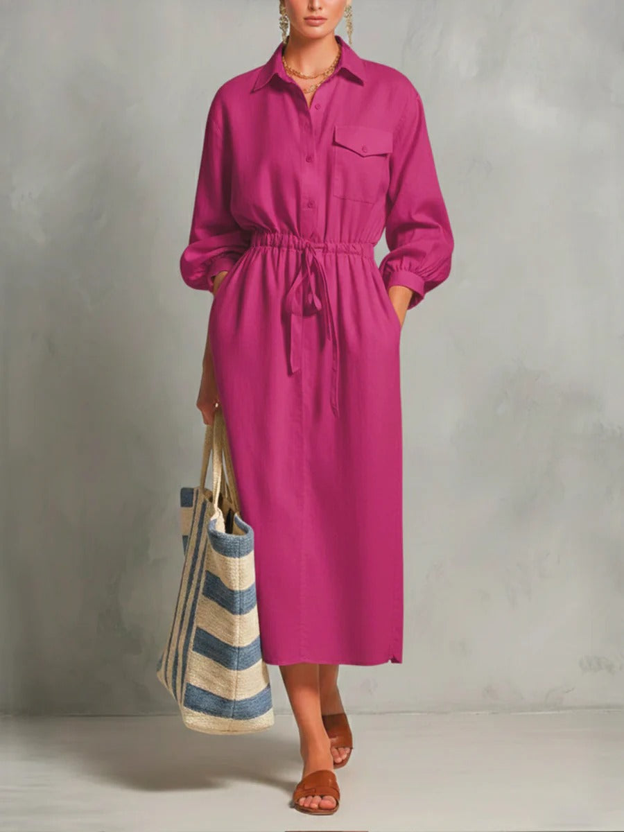 Effortless Drawstring Midi Shirt Dress