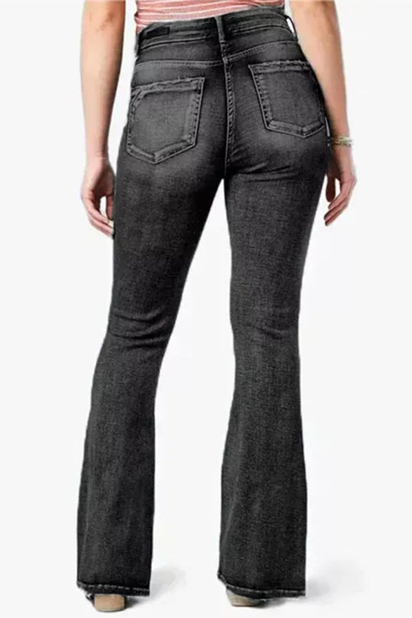 Vintage Side Button Pocket Mid-rise Flared Jeans