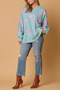 Christmas Bow Sequin Casual Loose Long-sleeved Sweatshirt