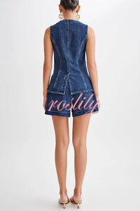 Abel Denim Button Up Princess Seams Pocket Vest Top