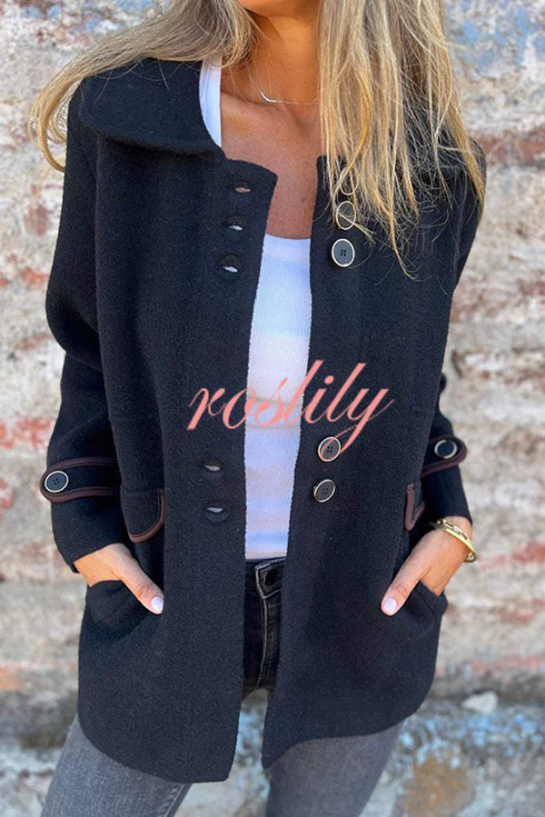 Solid Color Lapel Long Sleeve Button Loose Coat