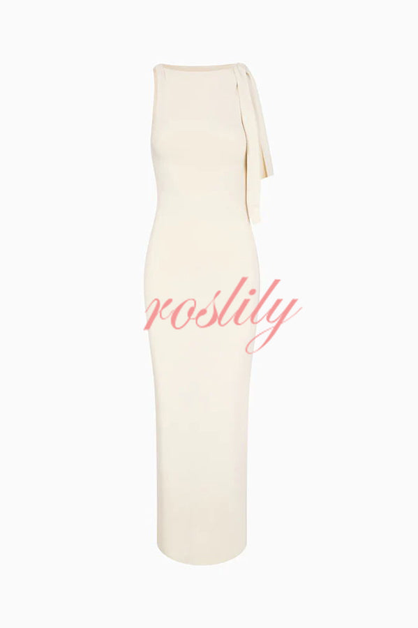 Buttery Soft Knotted Boat Neck Stretch Maxi Dress