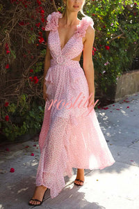 Wedding Dreams Chiffon Printed Flutter Sleeve Cutout Back Lace-up Maxi Dress