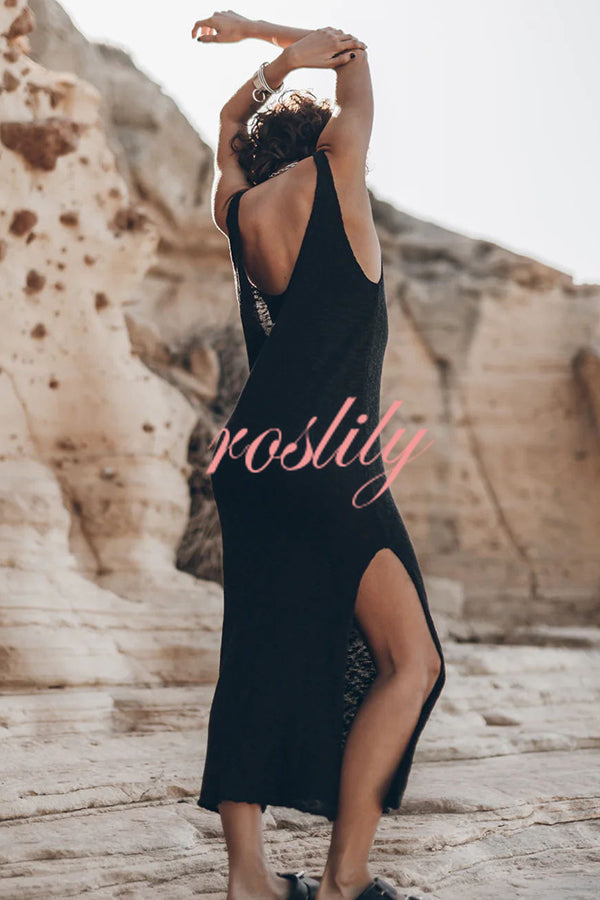 Vacation Breeze Knit Slit Loose Tank Midi Dress