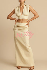 Wardrobe Essential Ruched Detail Mid-rise Slit Maxi Skirt