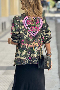 Be A Lover Camouflage Heart Graffiti Detail Lapel Loose Blazer Jacket