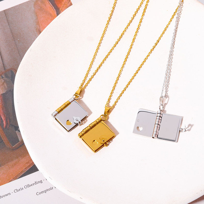 Fashionable Opening and Book Letter Heart Couple Necklace