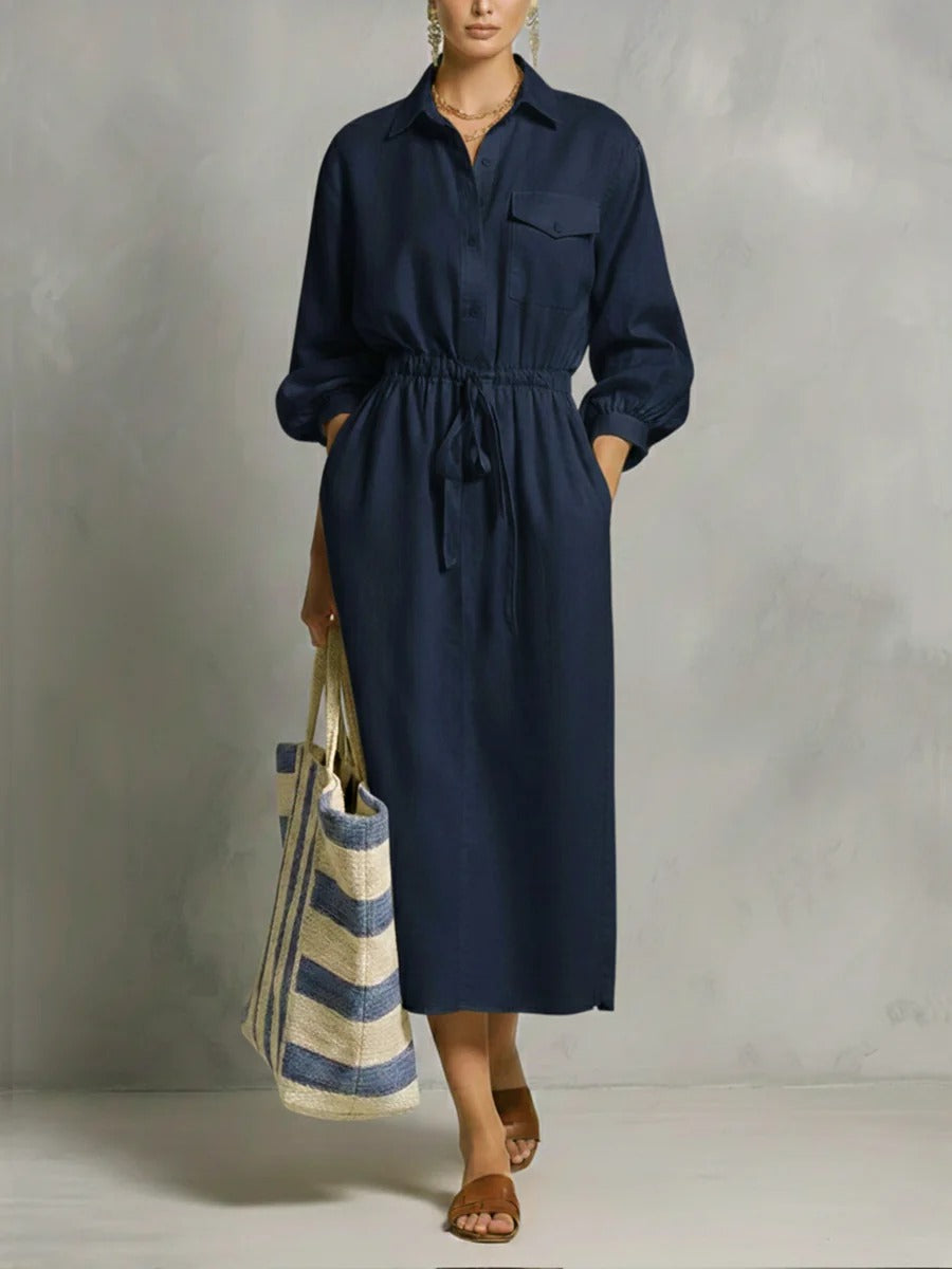 Effortless Drawstring Midi Shirt Dress