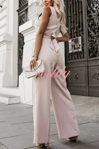 Make Your Entrance Lapel Belt Pocketed Wide Leg Formal Jumpsuit