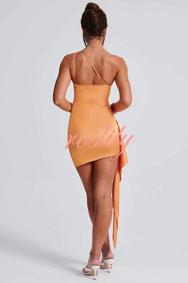 Sexy Slim Fit Backless One-shoulder Satin Mini Dress