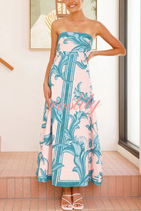 Unique Botanical Print Off-the-shoulder Fitted Maxi Dress