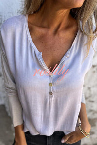 Solid Color Casual V-neck Long-sleeved Loose Top