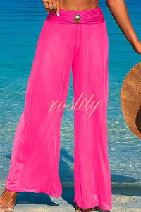 Solid Color Loose Metal Buckle Beach Pants