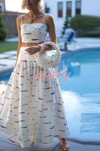 Island Resort Linen Blend Back Smocked Crop Tank and High Rise A-line Maxi Skirt Set
