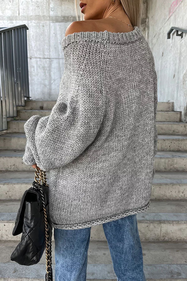 Casual Street Atmosphere Knit Wide Neck Loose Sweater