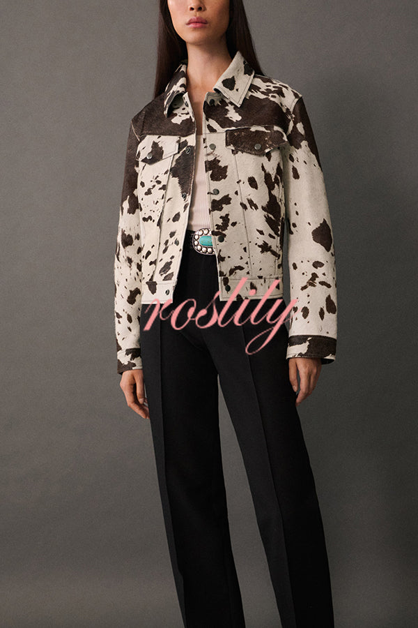 Fashionable Irregular Cow Pattern Lapel Short Jacket