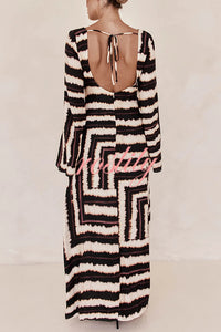 Norah Tie Dye Print Ring Detail Long Sleeve Backless Maxi Dress