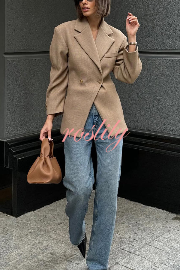 Solid Color Loose Lapel Long Sleeve Button Blazer