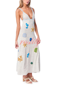 Beach Shell Printed Sling Vacation Style Loose Maxi Dress