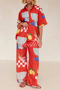 Unique Printed Casual Shirt and Elastic Waist Pants Set