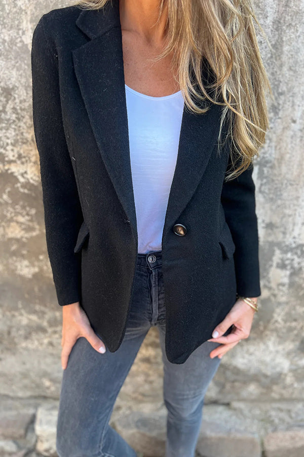 Daytime Perfection Faux Wool Lapel Button Relaxed Blazer