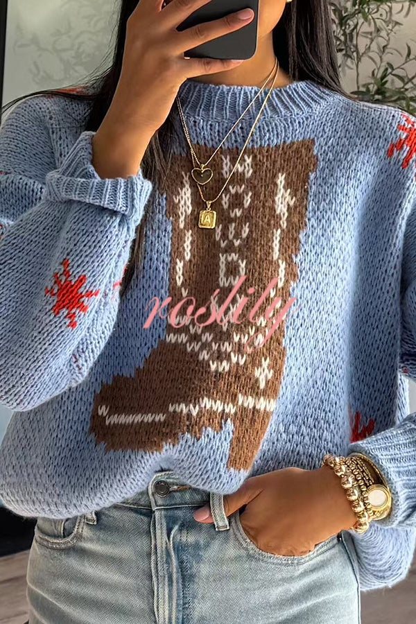 Christmas Knitted Boots Round Neck Long Sleeve Sweater