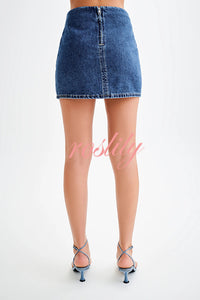 Modern Flavor Denim High Rise Back Zipper A-line Stretch Mini Skirt