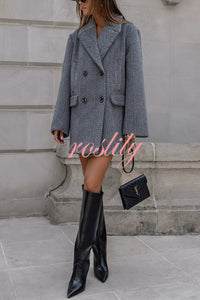 Fashion Stripe Print Lapel Pocket Coat