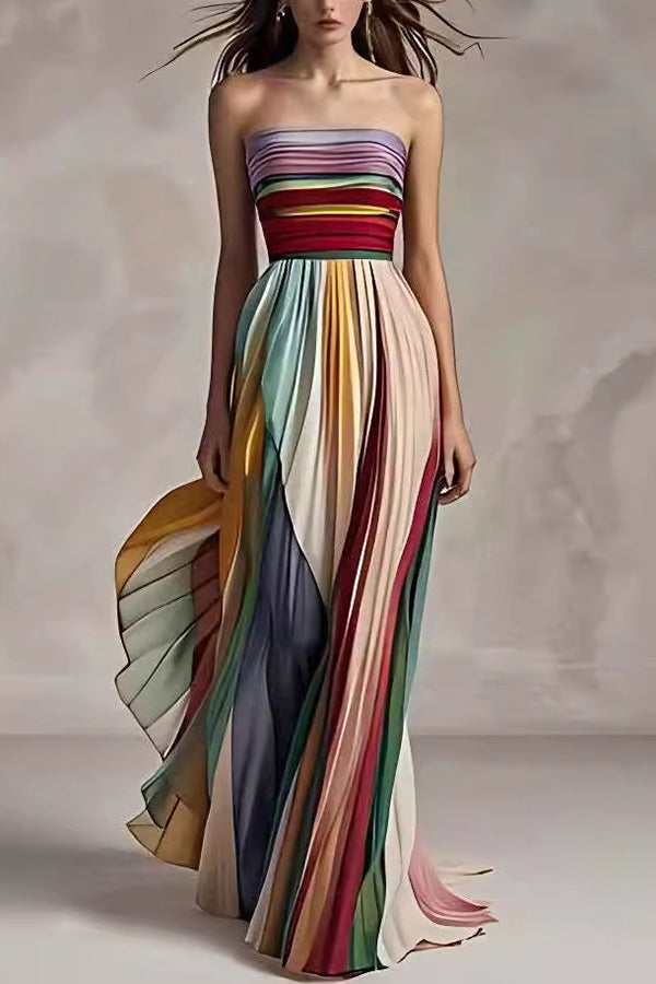 Sexy Off-shoulder Tube Top Waist Color Maxi Dress