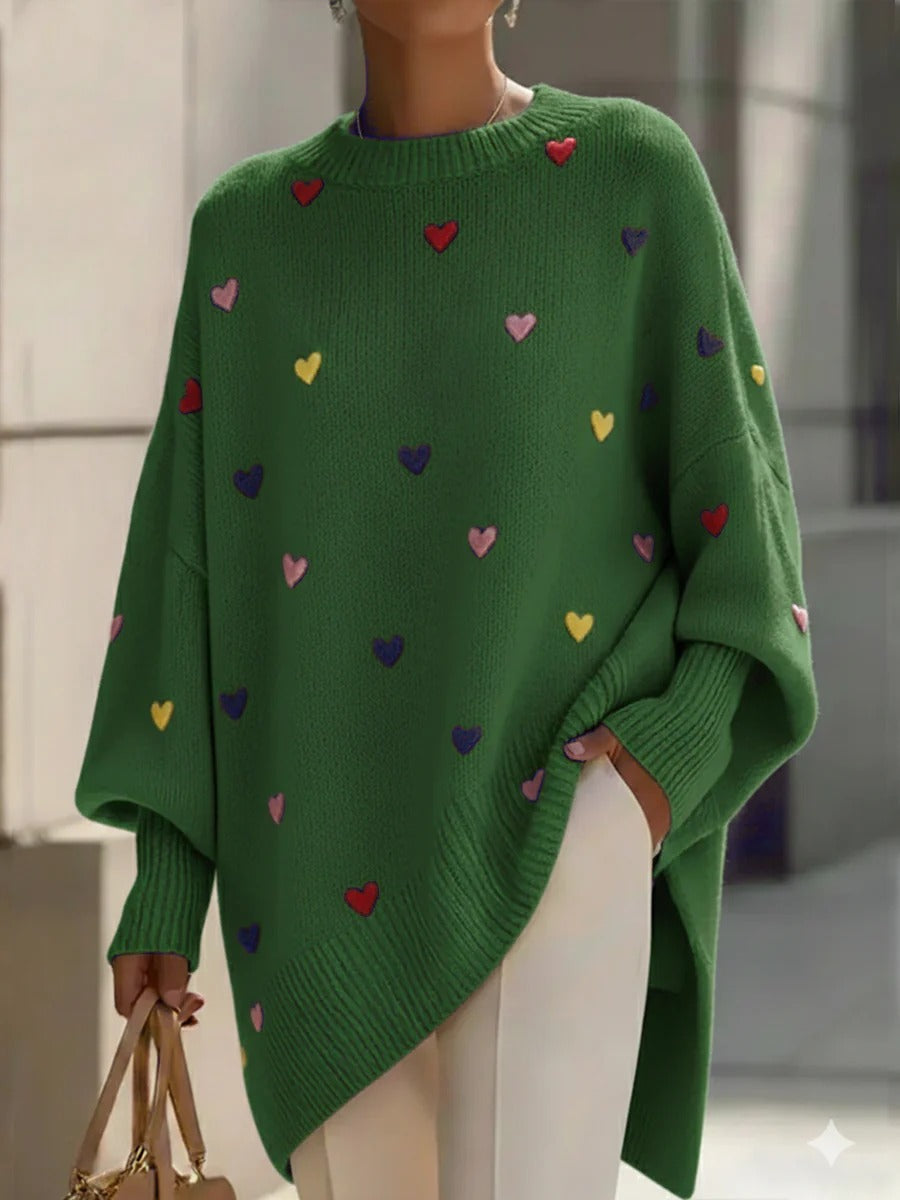 Cozy Sweater With Heart Pattern