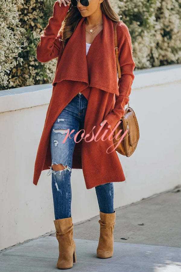 Fireside Pocketed Oversized Drape Neckline Knit Cardigan