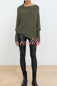 Solid Color Round Neck Long Sleeve Loose Knitted Sweater