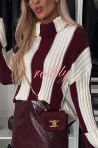 Comfort and Warmth Knit Color Block Long Sleeve Turtleneck Sweater