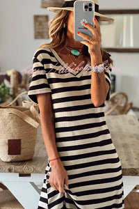 Brilliant Basics Stripe V Neck Casual Midi Dress